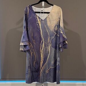 Abstract Marble Print V-Neck Sheath Dress